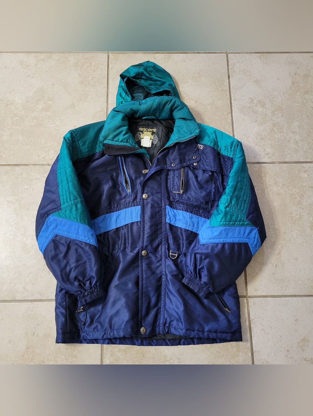 Vintage Descente Ski Winter Jacket Men's Size XXL Colorblock 90's Blue Green 2XL